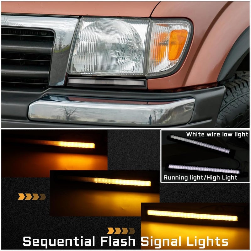 PGTOPONE Switchback White/Amber LED Front Side Marker Headlight Daytime Running Lamp Amber Sequential Turn Signal Light Feature Compatible with Toyota Tacoma 1998-2000 Replacement Front Bumper Trim - Image 3